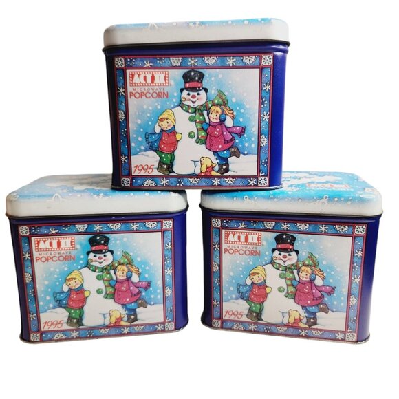 Vintage 1995 Act II Popcorn Christmas Eve Empty Tins Frosty The Snowman - Picture 1 of 9